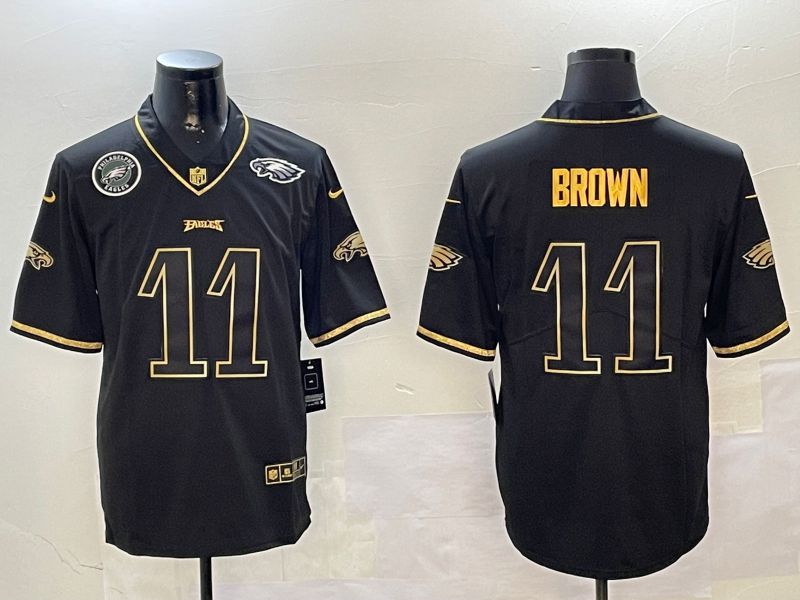 Men Philadelphia Eagles #11 Brown Black Gold Throwback 2024 Nike Limited NFL Jersey style 4